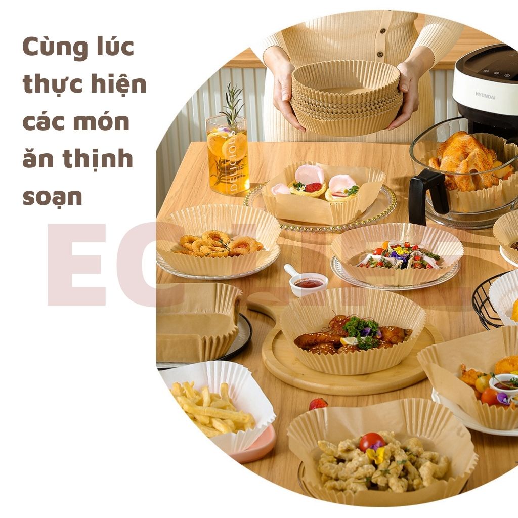 Giấy lót nồi chiên miếng giấy nến lót chống thắm chống dính tiện dụng set 50 cái EC LIfe 0811