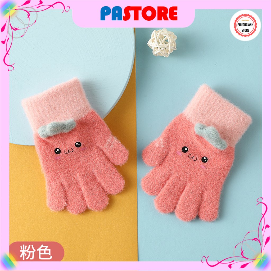 Găng tay len giữ ấm dành cho bé trai, bé gái từ 2-5 tuổi mùa đông, họa tiết dễ thương.