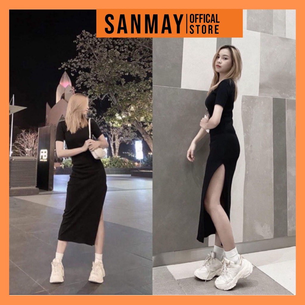 Đầm Body Sexy Nữ SANJOLI Váy Ôm Eo Ngắn Tay Dáng Thiết Kế Xẻ Tà Vải Thun Đen Đi Chơi Dự Tiệc Cưới VD058 | BigBuy360 - bigbuy360.vn
