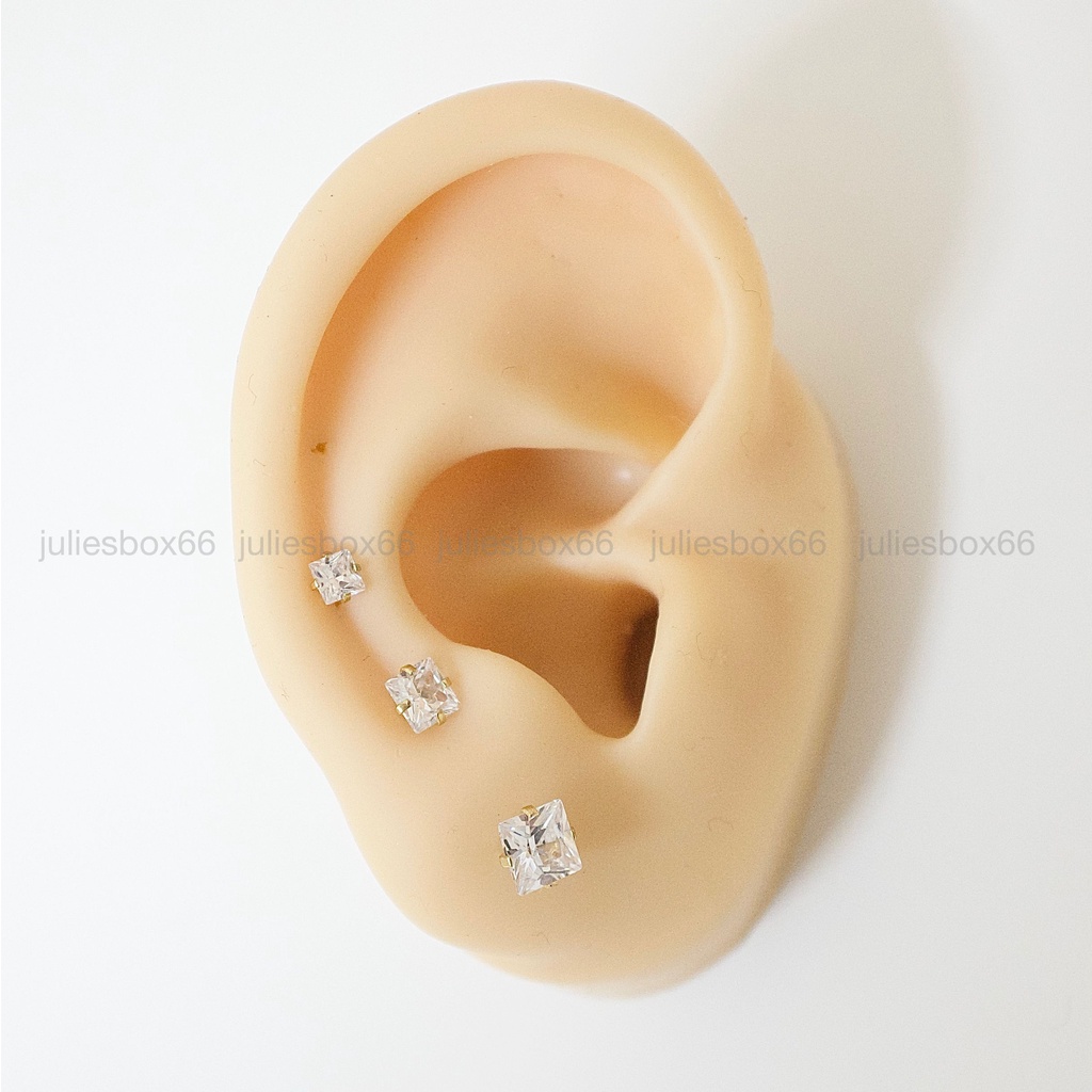 [1 Chiếc] Khuyên Tai Titan Đá Vàng Hình Vuông Unisex Đuôi Bi Không Gỉ Sét Không Ngứa Bông Tai Nam Julies Box 66