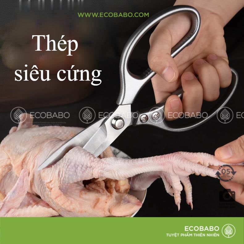 Kéo inox trợ lực Nhật Bản siêu cứng đồ ăn xương gà hỗ trợ nhà bếp Ecobabo