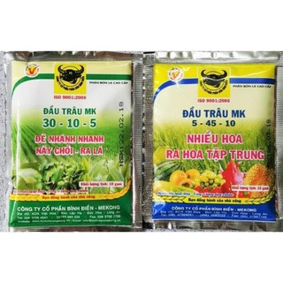 Bộ 2 Gói Phân Đầu Trâu NPK 2 Giai Đoạn - Kích Ra Chồi và Kích Ra Hoa - Gói 10gr