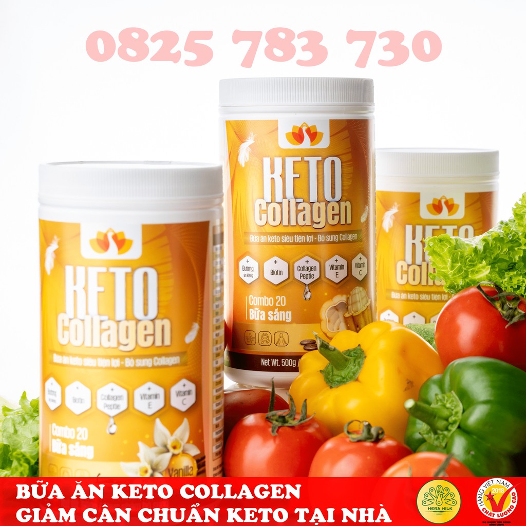 Combo 3 hộp sữa giảm cân Keto collagen 500gram giảm cân tại nhà thay thế phương pháp Keto truyền thố