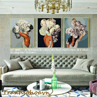 Tranh Sơn Dầu Số Hóa Bộ 3 Tranh Cô Gái Và Hoa Bạch Trà  Nhiều Kích Thước Tranhsohoavn Tranh Tự Tô Màu Mã Tranh TB005