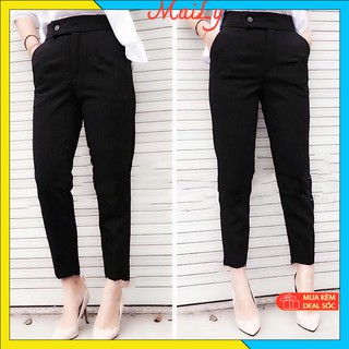 Quần baggy nữ cạp cao [HÀNG VNXK] - Quần baggy nữ công sở vải tuyết mưa thiết kế cúc lệch form dáng chuẩn cực xinh