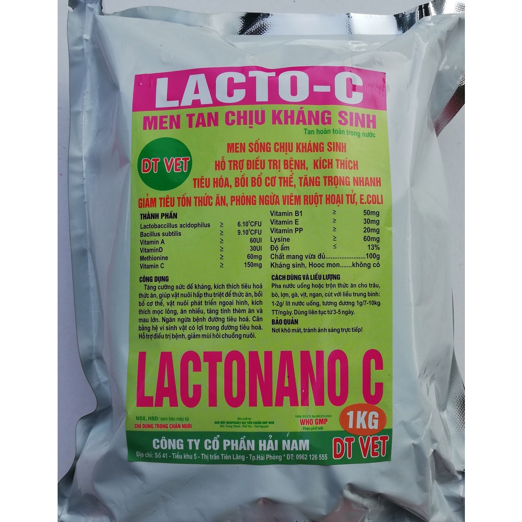 1kg LACTO-C MEN TAN CHỊU KHÁNG SINH kích thích tiêu hoá, hấp thụ triệt để thức ăn, tăng tính thèm ăn và mau lớn