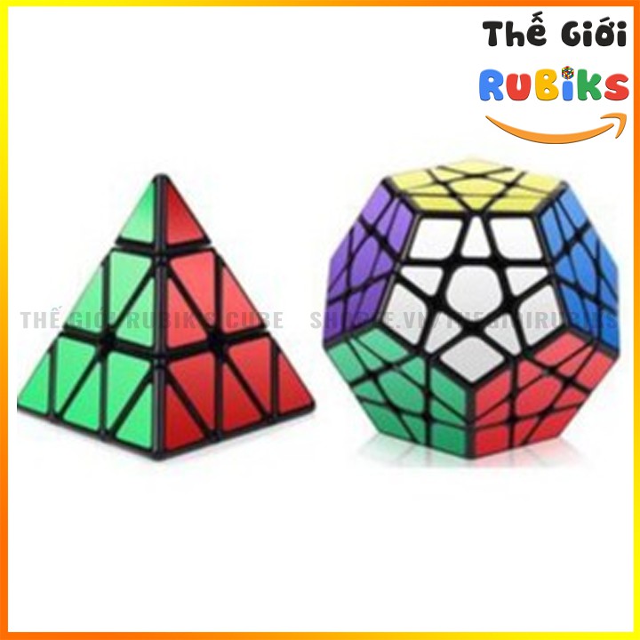Hot Combo 2 Khối Rubik Sticker Viền Đen Qiyi Tam Giác + 12 Măt. Rubic Pyraminx và Megaminx Hàng Đẹp, Xoay Trơn