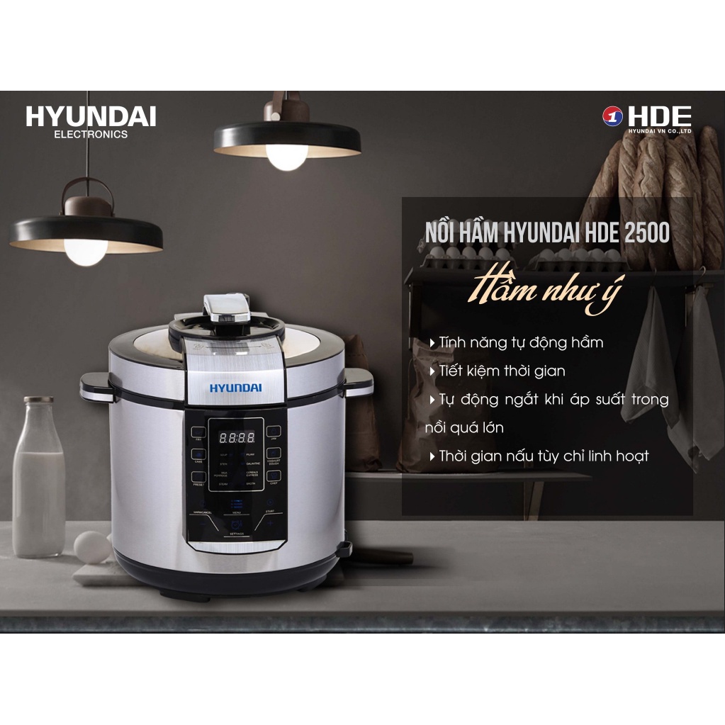 Nồi Áp Suất Điện Tử, Nồi Hầm Điện Tử Hyundai HDE 2500S Dung Tích 1.8L, Bảo Hành Chính Hãng 12 tháng.