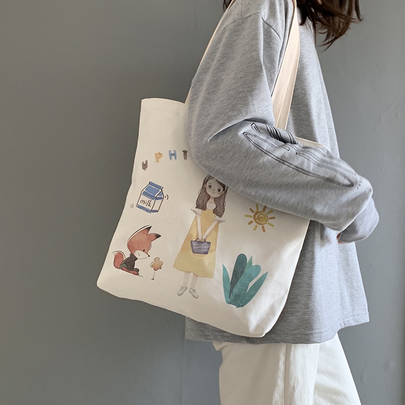 Túi Xách Nữ Vải Canvas Cỡ Lớn Phong Cách Hàn Quốc Dễ Thương