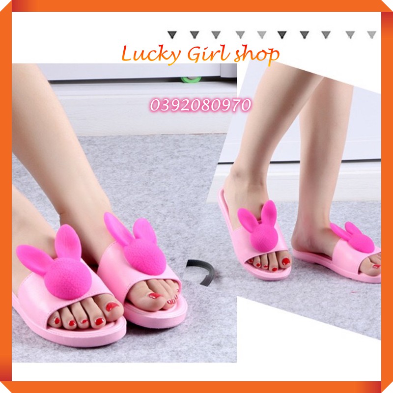 Dép Nữ Quai Ngang Hình Thỏ Và Mèo Nơ PVC Siêu Nhẹ Nhiều Màu Size 36-40 - Hàng Việt Nam - Lucky Girl shop