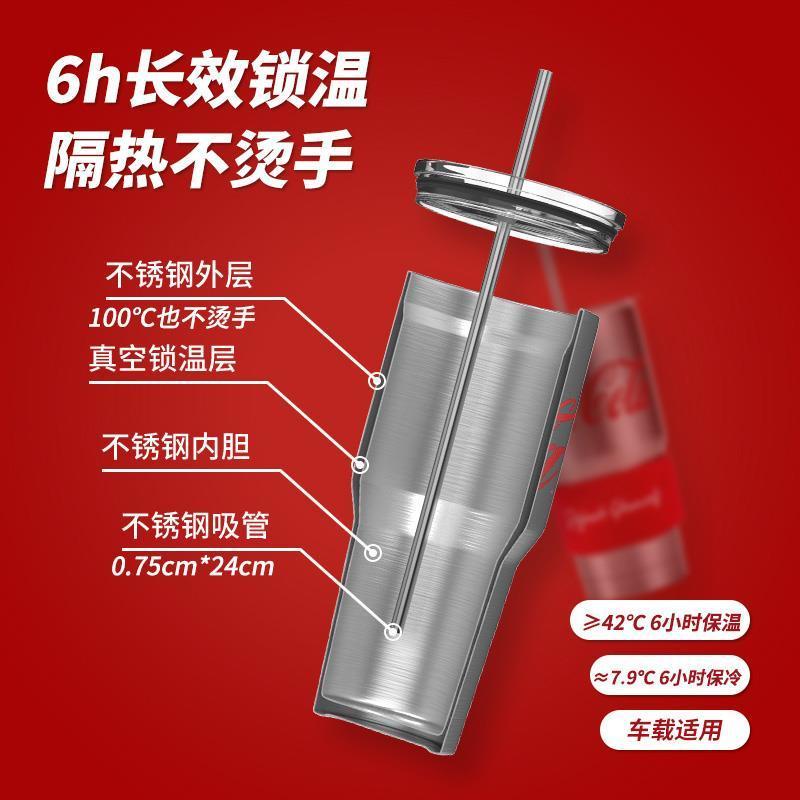 Cốc đựng nước MINISO họa tiết Coca-cola bằng thép không gỉ dung tích lớn kèm ống hút