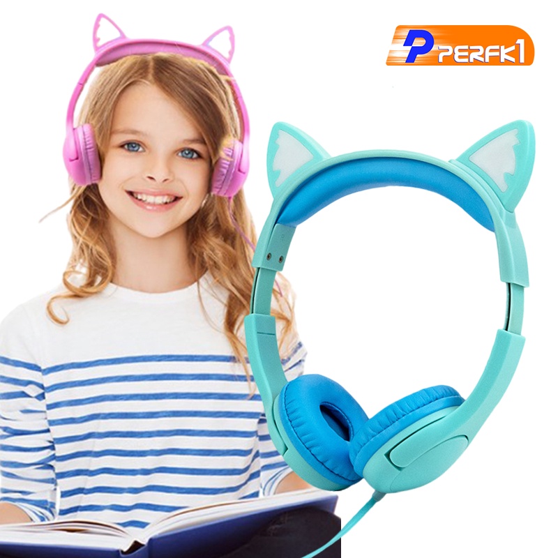 Hot-Cat Ear Kids Headphones with Micophone Safe Wired for School Online Learning