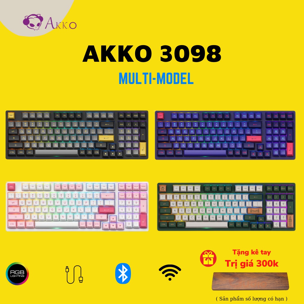 Bàn phím cơ AKKO 3098 Multi-modes (Led RGB/Bluetooth/Wireless 2.4G/Hotswap/Foam tiêu âm/Foam Đáy/Pre-lube)