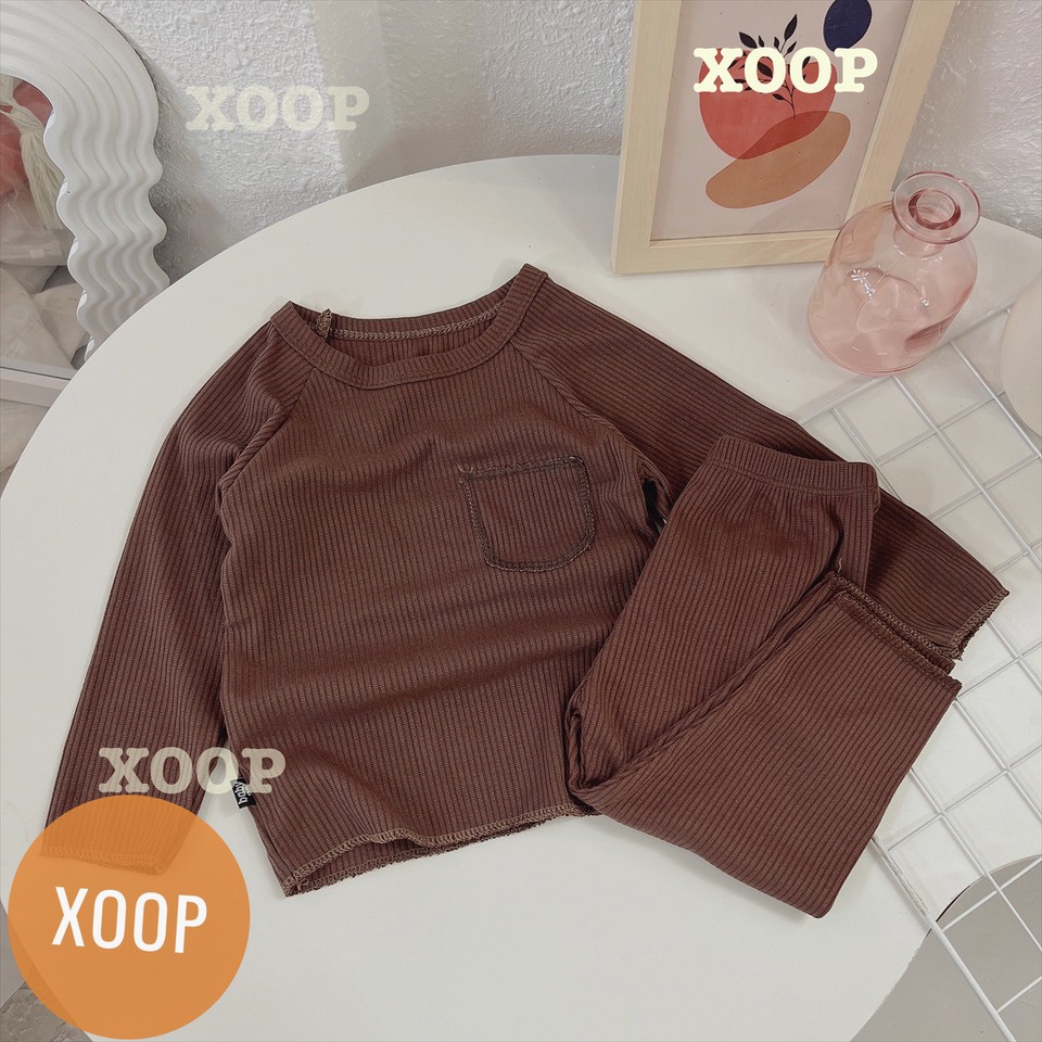 Xả hàng Bộ dài tay xoop - Bộ dài tay gân tăm chạy chỉ nổi túi cho bé  BD11