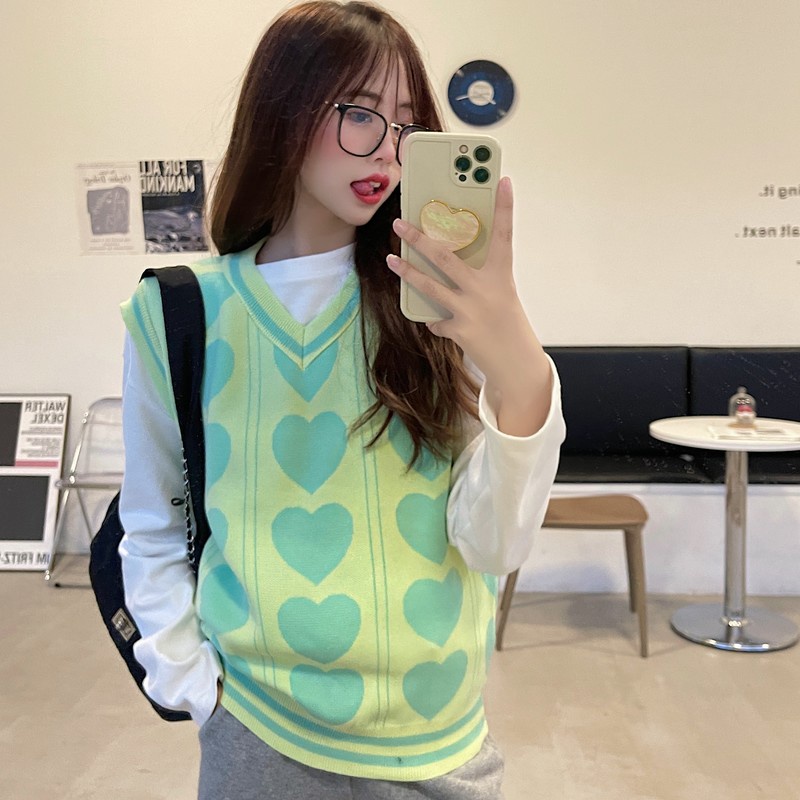 Áo len không tay cổ chữ V dáng rộng màu hồng dễ phối đồ cho nữ | BigBuy360 - bigbuy360.vn