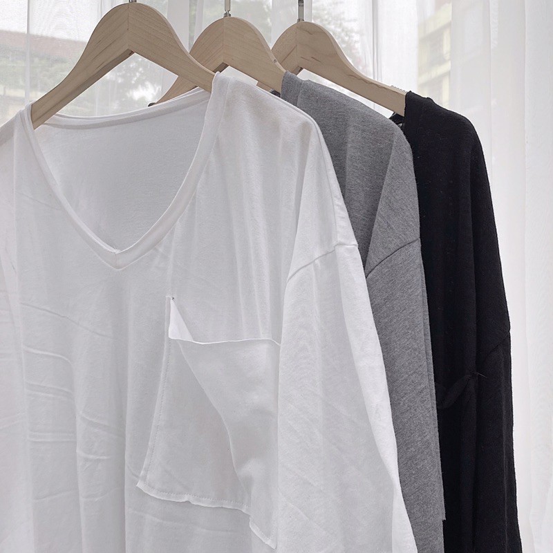 Áo Phông Xẻ Tà Cổ Tim Túi Rút Ngực ULAZZANG Hot � Tà Cổ Chữ V Cotton 100% SIÊU HOT � | BigBuy360 - bigbuy360.vn