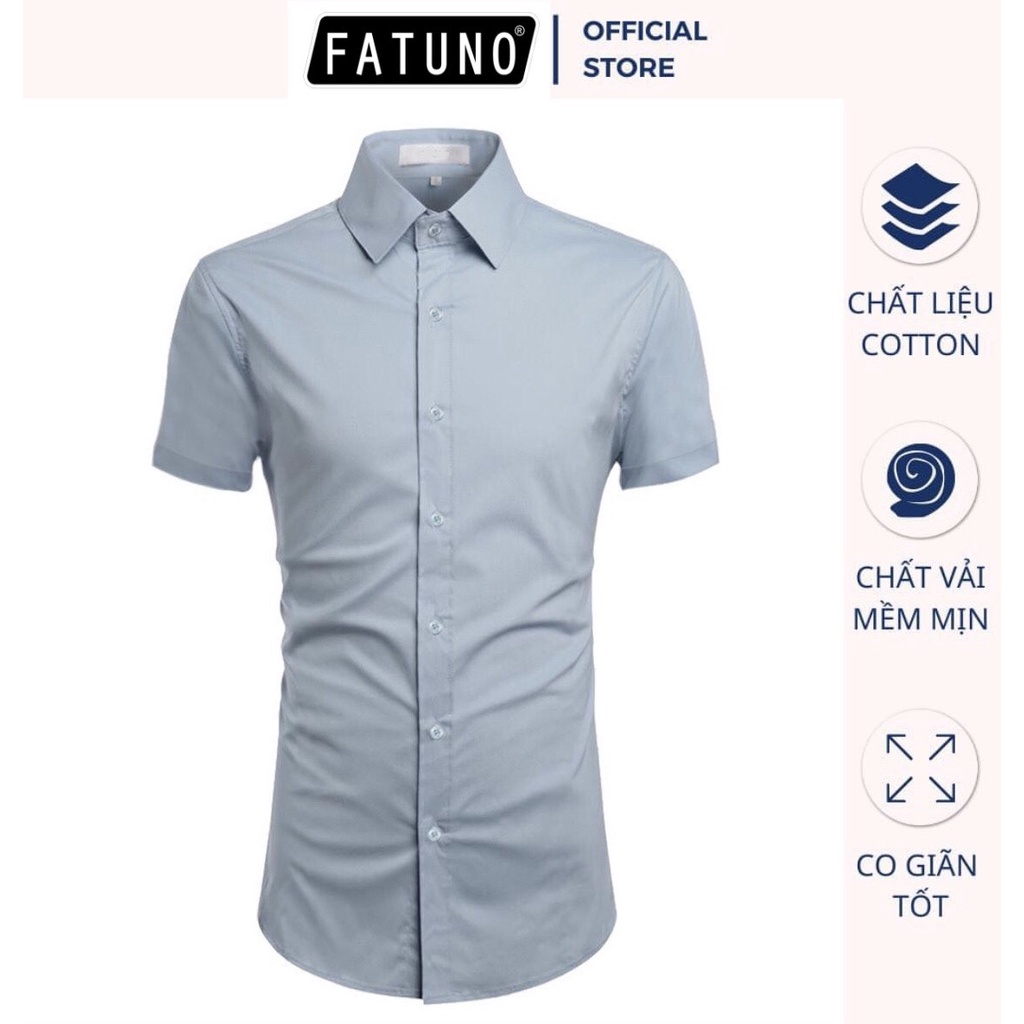 Áo sơ mi nam trơn tay ngắn FATUNO - chất cotton lụa mềm mịn thoải mái