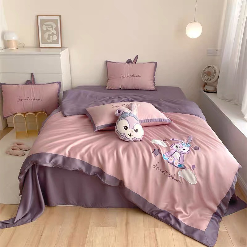 Bộ chăn ga gối cotton tencel 80s Lidaco họa tiết hoạt hình cao cấp (set 5 món)