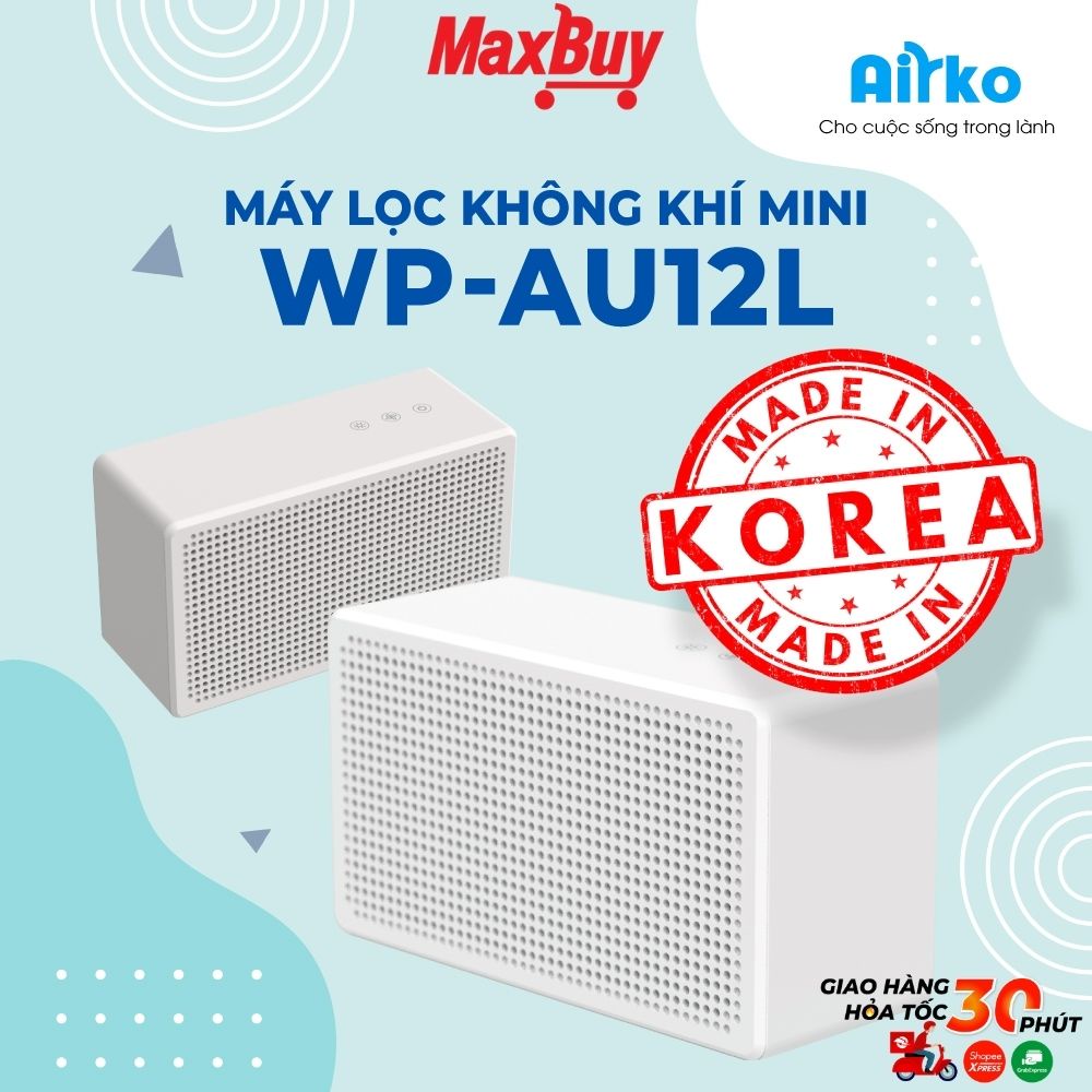 Máy lọc không khí ô tô mini AIRKO WP-AU12L MADE IN KOREA, khử mùi ô tô, thuốc lá, diện tích sử dụng 12m2