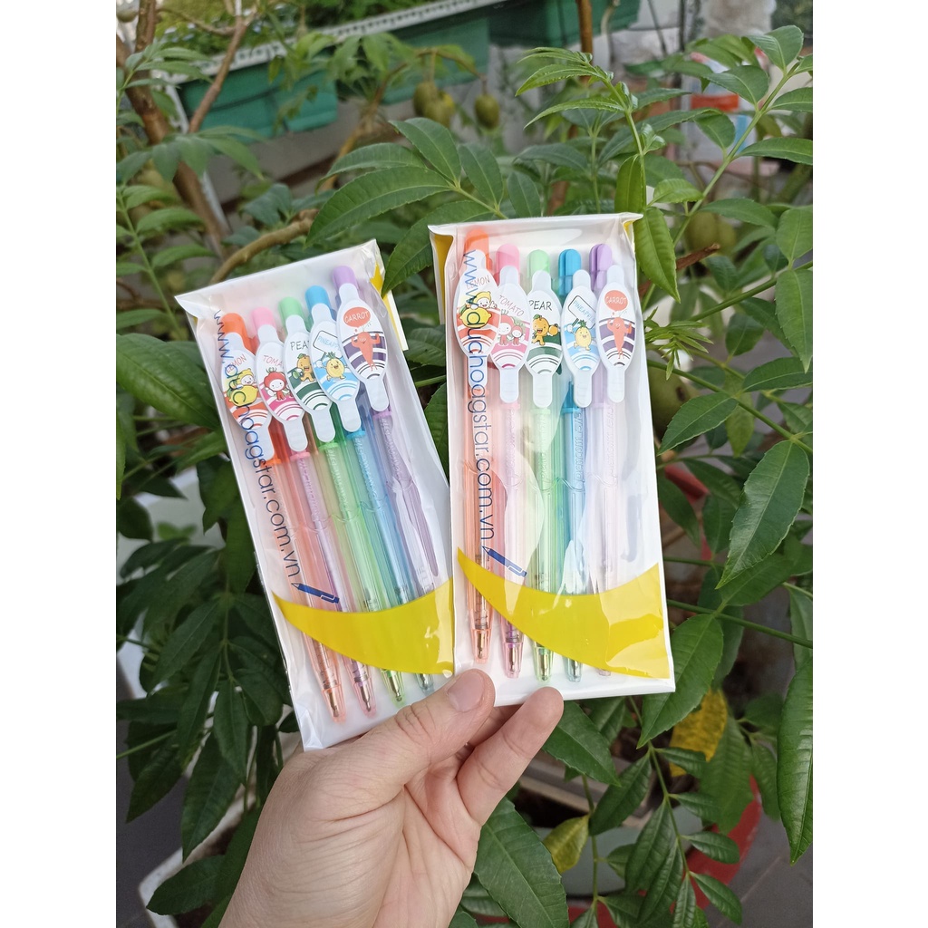 Set 5 cây bút bi bấm mực xanh Gstar OG-025A  kèm icon trái cây