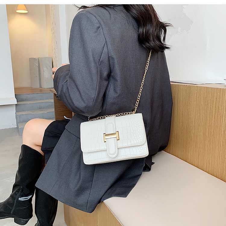 Túi xách nữ dây xích vàng đeo vai Túi đeo chéo da gân 2 ngăn sang chảnh tiểu thư BX05