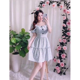 Đầm nút hoa nhí tay phồng (hình thật+video)