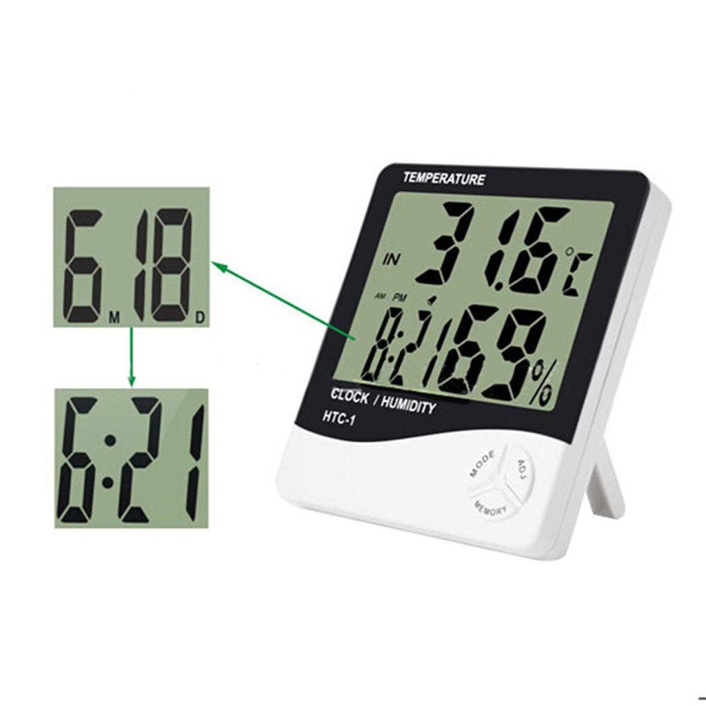 Đồng hồ đo độ ẩm nhiệt đổ Led để bàn HTC1 trong nhà nhiều chức năng