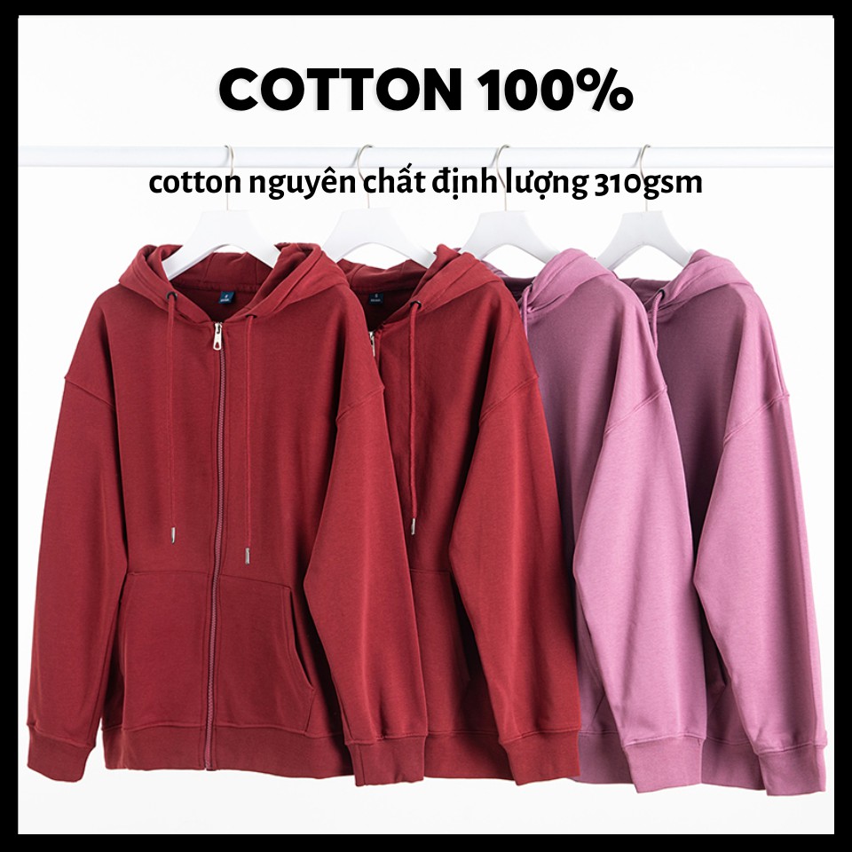 Hoodie Zip 100% Cotton Cao Cấp Màu Đỏ/Hồng Có Khóa Form Unisex Định Lượng 300gsm - Áo Hoodie Dầy Dặn Cho Nam Nữ Mùa Đông | BigBuy360 - bigbuy360.vn