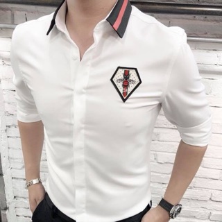 Áo somi nam lụa đẹp thêu hình ở ngực