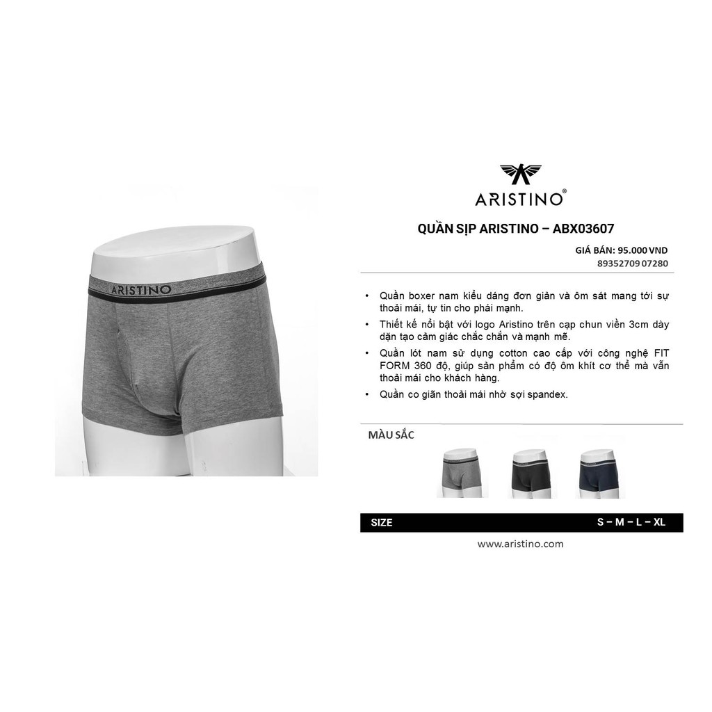Quần lót nam Aristino dáng sịp đùi ôm gọn cơ thể, chất liệu mềm mại an toàn cho da - ABX03607