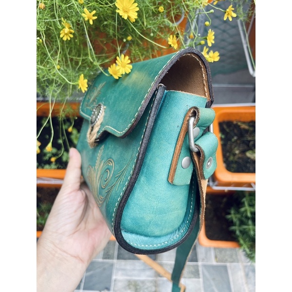 SALE- túi si da mộc màu xanh ngọc
