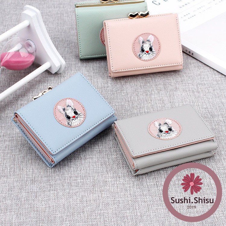 Ví nữ cầm tay mini, Ví nữ ngắn cầm tay chất liệu da PU Quảng Châu hoạ tiết dễ thương cho nữ SS1