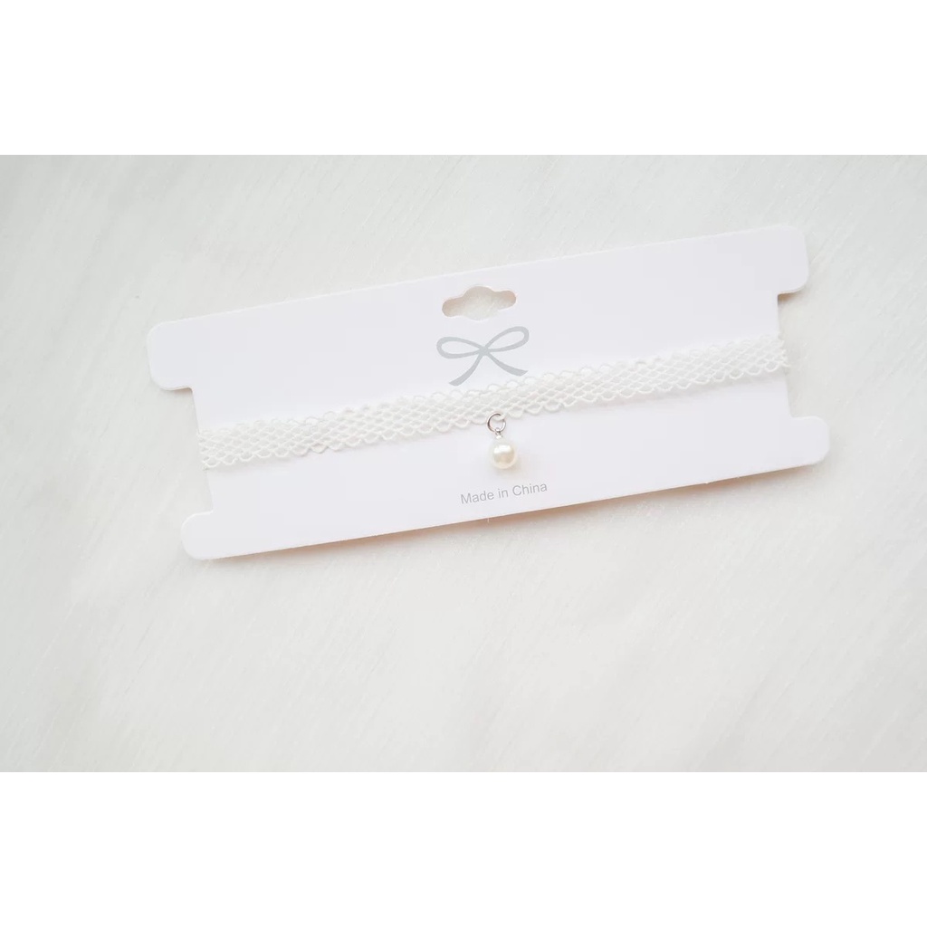 Vòng Cổ choker Nhung Trắng Đính Ngọc Trai Nhân Tạo Phong Cách Nhật Bản