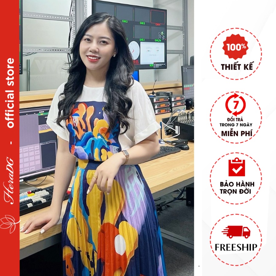 Áo sơ mi kiểu nữ chờm vai HeraDG in hình họa tiết độc quyền chất liệu lụa cao cấp SAKBB5072