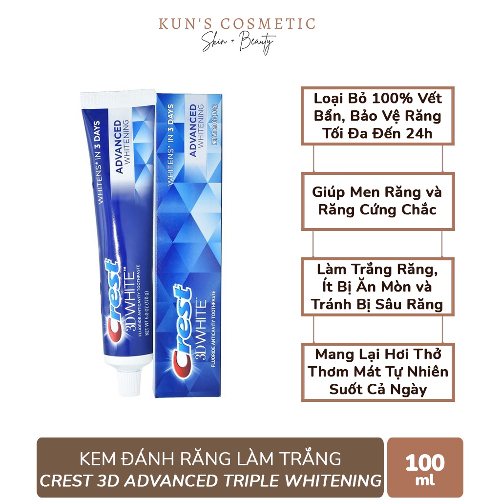 Kem Đánh Răng Làm Trắng Crest 3D Advanced Triple Whitening (158gr)