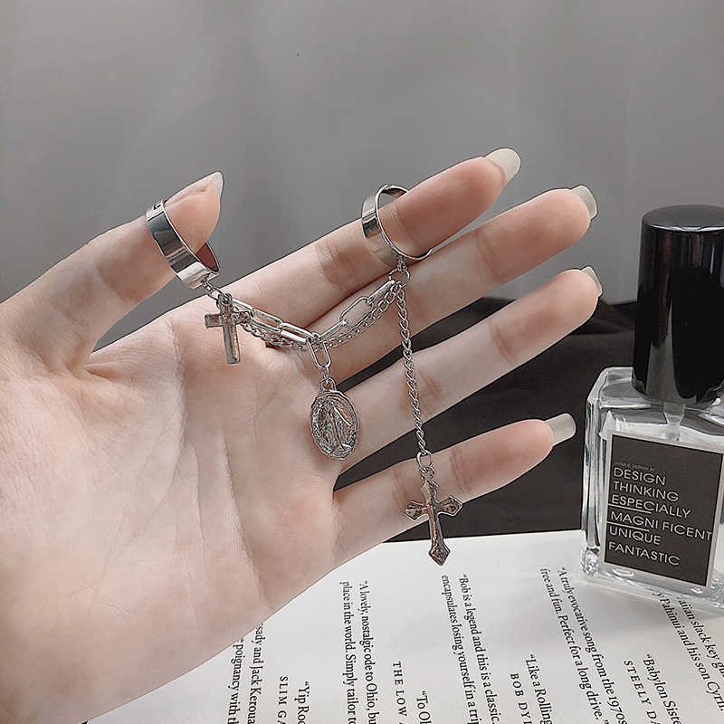 Nhẫn dây móc trang trí họa tiết thánh giá bằng thép titan 28 hợp thời trang cho nữ