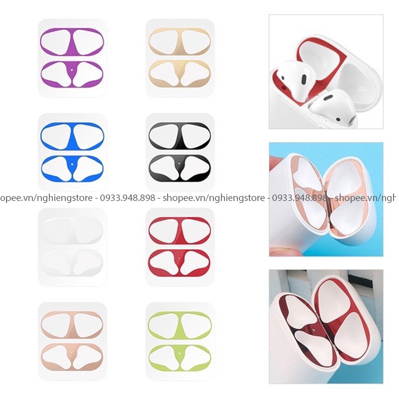 Miếng Dán Kim Loại Bảo Vệ Hộp sạc Tai Nghe Bluetooth Airpods 1/2/PRO Tính Năng Chống Bụi Bẩn