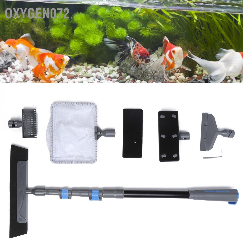 Oxygen072 Bộ dụng cụ vệ sinh bể cá - Bàn chải bể cá 5 trong 1 Bộ dụng cụ làm sạch tay cầm dài tẩy rửa kính Làm