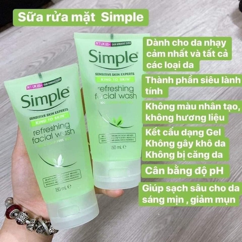 Sữa Rửa Mặt Dạng Gel Simple Kind To Skin Refreshing Facial Wash 150ml