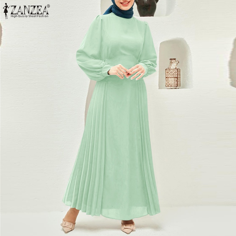 Zanzea Đầm Dài Tay Phồng Đính Nút Thời Trang Dành Cho Nữ