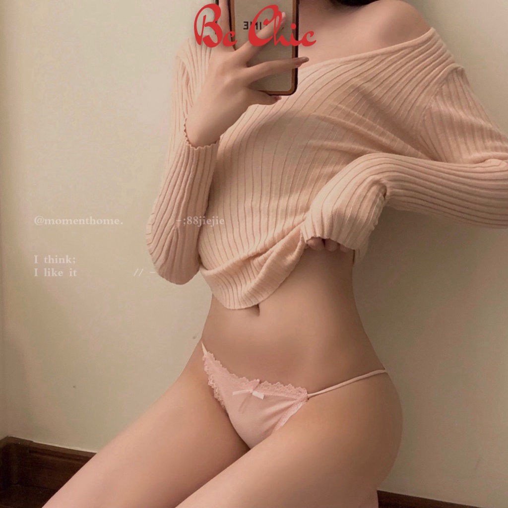 Quần Lót Nữ-Quần Lót Ren thiết kế thoáng mát 2 dây hông đính nơ nhỏ sexy Mã Q 059 BC_CHIC LINGERIE
