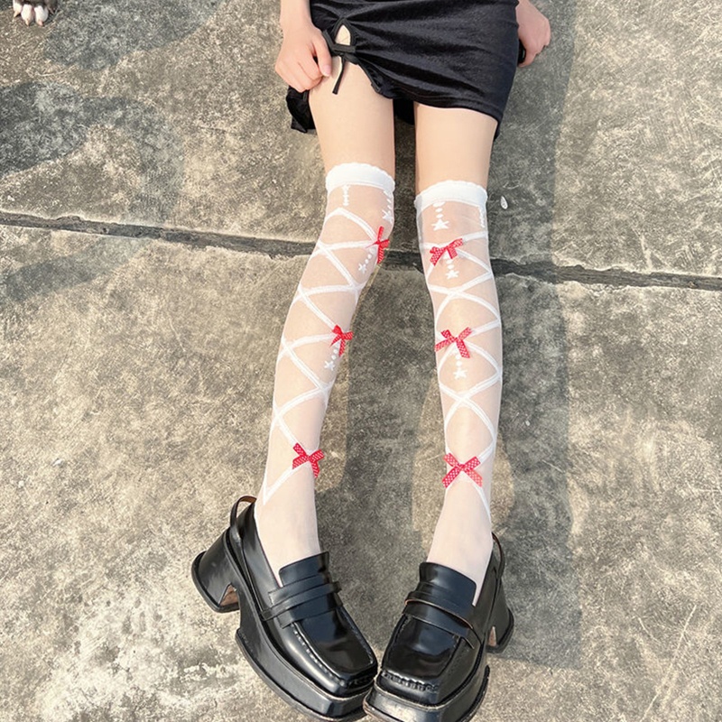 Xixi Vớ Lưới Dài Trên Gối Phối Nơ Phong Cách Lolita Nhật Bản Ngọt Ngào Cho Nữ