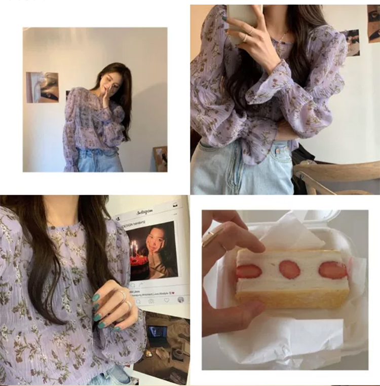 Áo sơ mi chiffon in hoa dáng rộng che khuyết điểm cho nữ