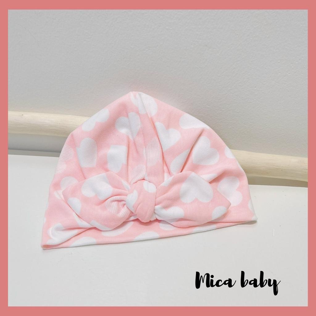 Mũ nón turban chất cotton màu hồng trái tim dễ thương cho bé gái MTB166 Mica Baby