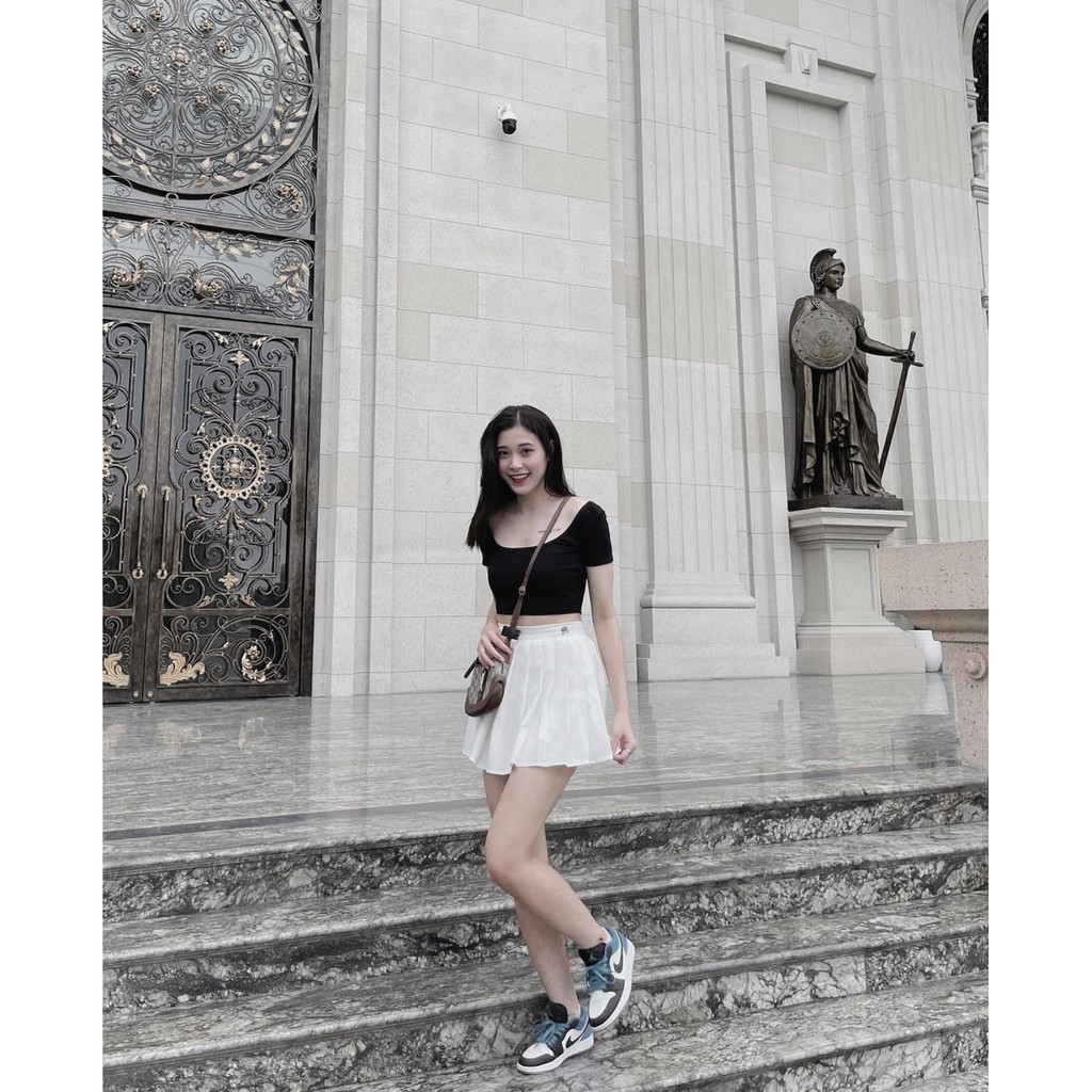 Chân váy tennis xếp ly phong cách âu mỹ trắng đen trơn ngắn nữ họa tiết thêu hè 2021 LUZADO CV03 | BigBuy360 - bigbuy360.vn