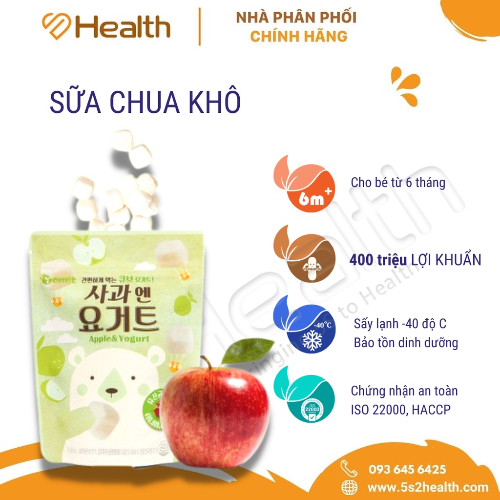 Sữa chua khô hữu cơ YOMIT Hàn Quốc, Vị Táo,CHÍNH HÃNG, 400 triệu lợi khuẩn, bé từ 6 tháng,tăng đề kháng,miễn dịch