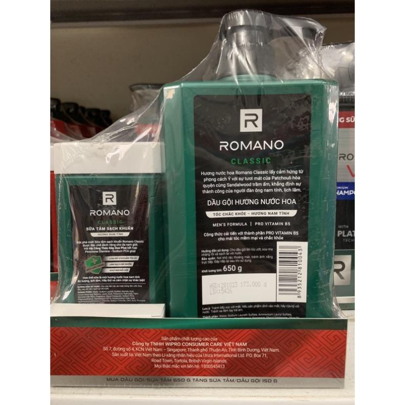 Dầu gội Hương nước hoa Romano classic  650g kèm quà tặng như hình