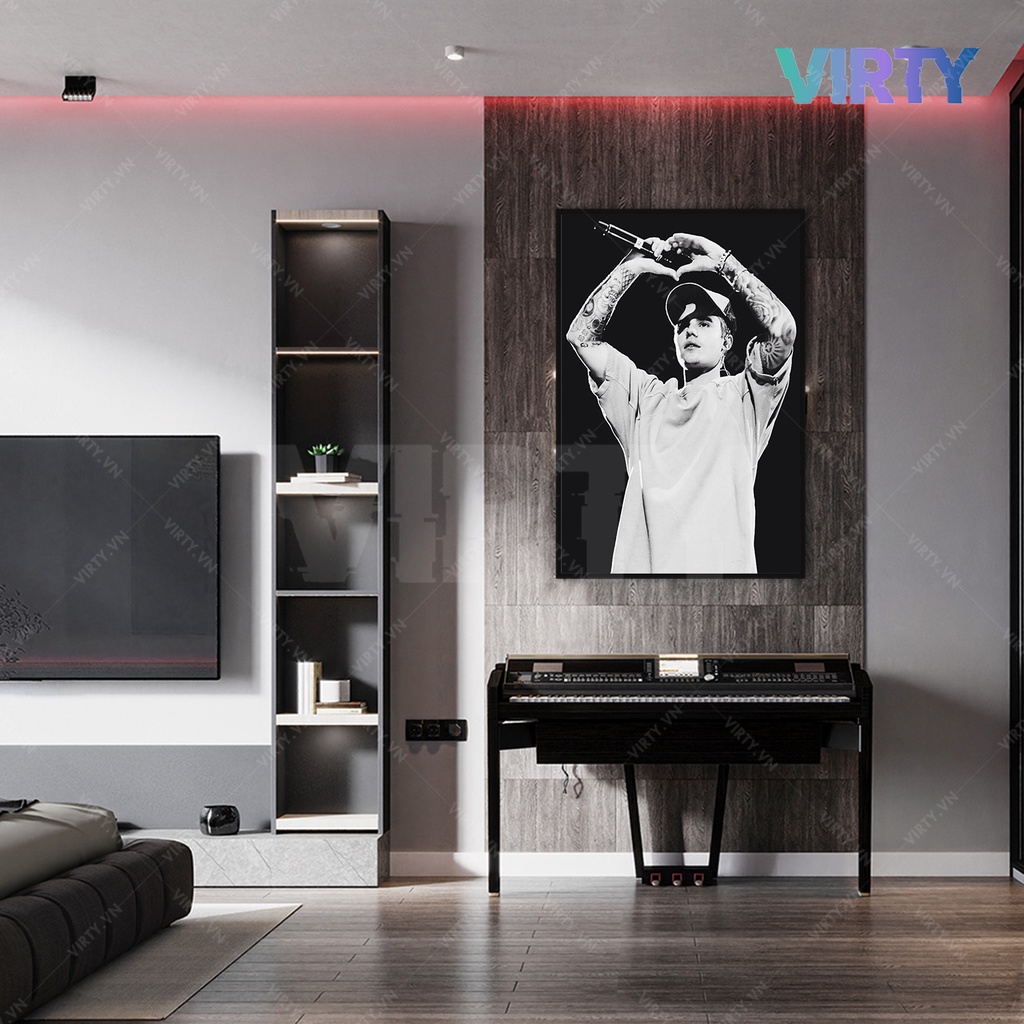 Tranh treo tường Ca sĩ JUSTIN BIEBER kèm khung composite VIRTY Tranh Canvas decor phòng ngủ, phòng làm việc