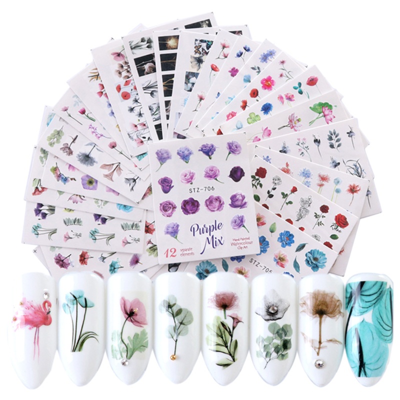 Đề Can Dán Móng Tay Họa Tiết Hoa Nhiều Màu Sắc