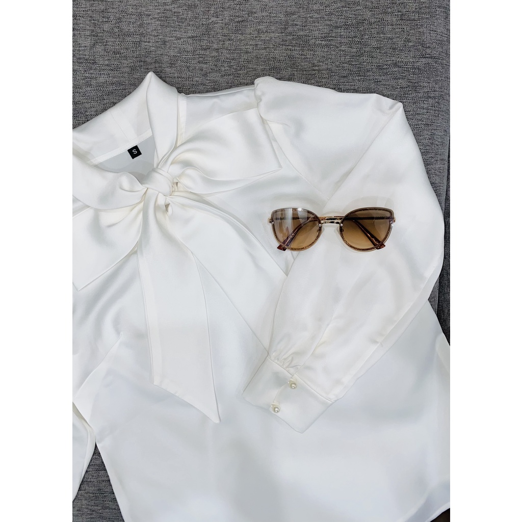 Sơ mi công sở - Thương hiệu NXD - SM01 áo dài tay cổ buộc nơ